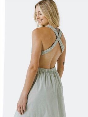 Anna Rae Sage Green Smocked-Waist Maxi Dress with Wide Criss Cross Straps, XS
